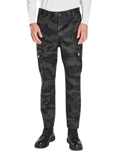 Oanviso Herren Lederhose PU Leder Bikerhose Kunstleder Hosen Slim Fit Lange Hosen Bleistift Hose Bühnenshow Motorrad Lederhose Weich Frühling und Herbst Einfarbig Punk Leder Hosen C Tarnung L von Oanviso