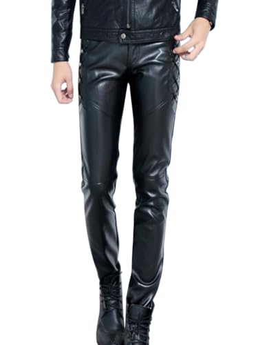 Oanviso Herren Lederhose PU Leder Bikerhose Kunstleder Skinny Hosen Slim Fit Stretch Hosen Bleistift Hose Motorrad Lederhose Rock Metall Punk Leder Hosen Bühnenshow Lange Hosen A Schwarz M von Oanviso