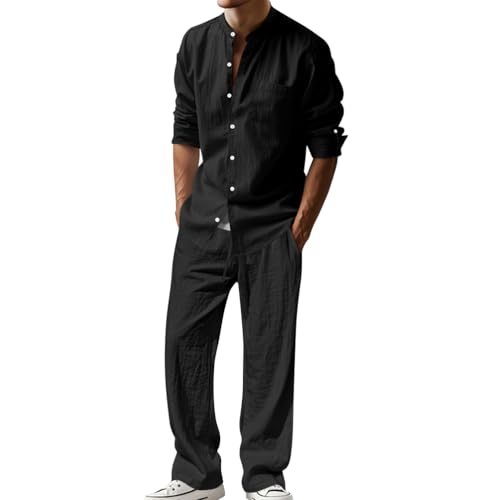 Oanviso Herren Leinen Anzug Freizeitanzug 2 Teiliges Outfit Langärm Leinenhemd Businesshemd + Leinenhosen Set Männer Strand Bluse Langärmshirt und Strandhose A Schwarz S Oanviso Herren Leinen Anzug Freizeitanzug 2 Teiliges Outfit Langärm Leinenhemd Businesshemd + Leinenhosen Set Männer Strand Bluse Langärmshirt und Strandhose A Schwarz S von Oanviso