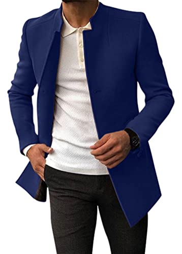 Oanviso Herren Mäntel Business Überzieher Mantel mit Stehkragen Einreihiger Mantel mit Taschen Einfarbiger Männer Winter Klassisch Trenchcoat Freizeitjacke Mode Allgleiches A Blau XL von Oanviso