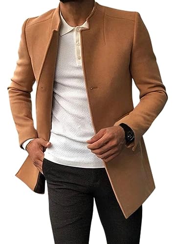 Oanviso Herren Mäntel Business Überzieher Mantel mit Stehkragen Einreihiger Mantel mit Taschen Einfarbiger Männer Winter Klassisch Trenchcoat Freizeitjacke Mode Allgleiches A Khaki L von Oanviso