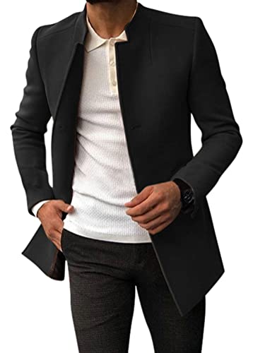 Oanviso Herren Mäntel Business Überzieher Mantel mit Stehkragen Einreihiger Mantel mit Taschen Einfarbiger Männer Winter Klassisch Trenchcoat Freizeitjacke Mode Allgleiches A Schwarz XS von Oanviso