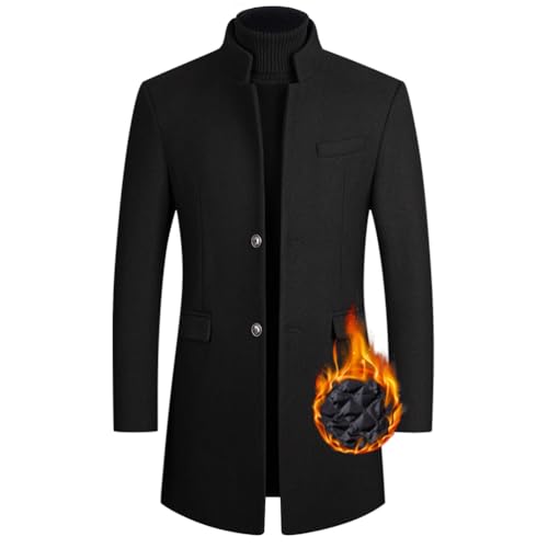 Oanviso Herren Mäntel Businessmantel mit Stehkragen und Taschen Klassisch Einfarbig Trenchcoat Eleganter Mode Mantel Lässiger Dicker Mantel Warme Outdoorjacke Winter Übergangsmantel B Schwarz XL von Oanviso