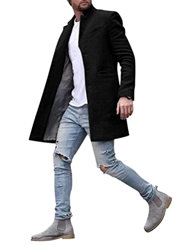 Oanviso Herren Mäntel Langen Ärmeln Umlegekragen Mäntel Männer Warm Einreihiger Mantel mit Tasche Business Freizeit Wintermantel Elegante Einfarbig Dick Mantel Herbst und Winter A Schwarz L von Oanviso