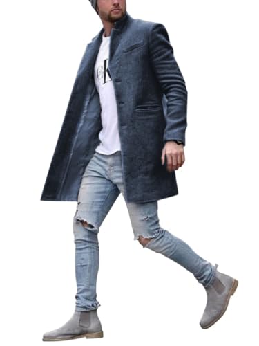 Oanviso Herren Mäntel Langen Ärmeln Umlegekragen Mäntel mit Tasche Männer Warm Einreihiger Mantel Business Freizeit Wintermantel Elegante Einfarbig Dick Mantel Herbst und Winter A Dunkel Grau L von Oanviso