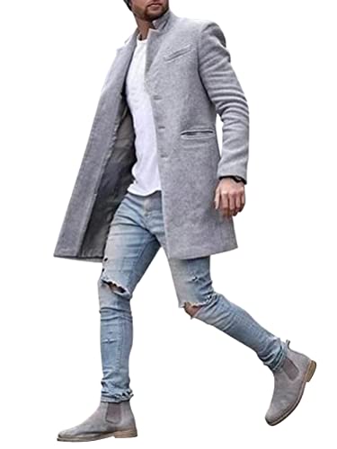 Oanviso Herren Mäntel Langen Ärmeln Umlegekragen Mäntel mit Tasche Männer Warm Einreihiger Mantel Business Freizeit Wintermantel Elegante Einfarbig Dick Mantel Herbst und Winter A Leicht Grau 3XL von Oanviso