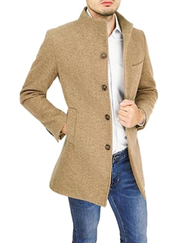 Oanviso Herren Mäntel Langen Ärmeln Umlegekragen Mäntel mit Tasche Männer Warm Einreihiger Mantel Business Freizeit Wintermantel Elegante Einfarbig Dick Mantel Herbst und Winter B Khaki XL von Oanviso