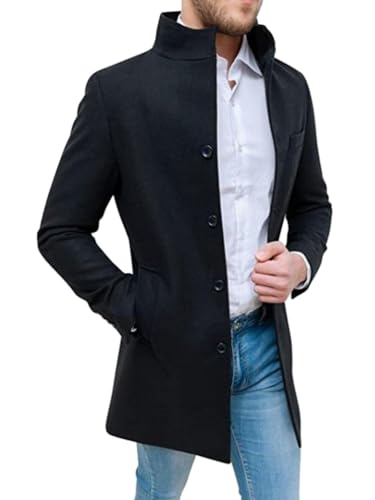 Oanviso Herren Mäntel Langen Ärmeln Umlegekragen Mäntel mit Tasche Männer Warm Einreihiger Mantel Business Freizeit Wintermantel Elegante Einfarbig Dick Mantel Herbst und Winter B Schwarz XS von Oanviso