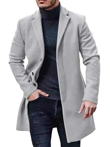 Oanviso Herren Mäntel Langen Ärmeln Umlegekragen Mäntel mit Tasche Männer Warm Einreihiger Mantel Business Freizeit Wintermantel Elegante Einfarbig Dick Mantel Herbst und Winter D Grau M von Oanviso