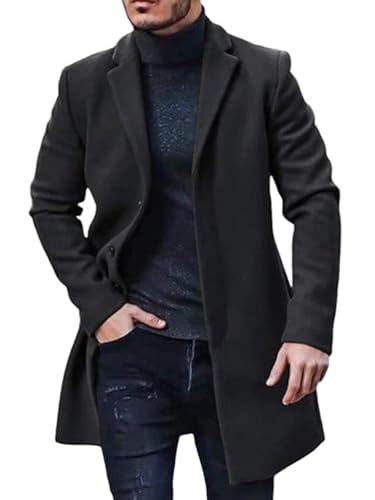 Oanviso Herren Mäntel Langen Ärmeln Umlegekragen Mäntel mit Tasche Männer Warm Einreihiger Mantel Business Freizeit Wintermantel Elegante Einfarbig Dick Mantel Herbst und Winter D Schwarz XXL von Oanviso