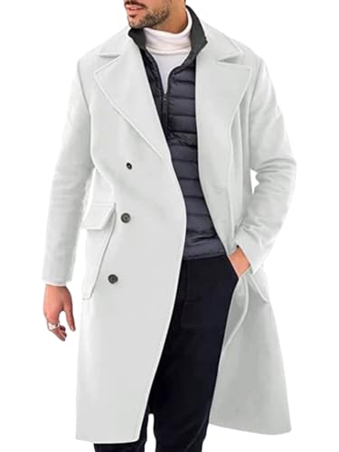 Oanviso Herren Mäntel Langen Ärmeln Umlegekragen Mäntel mit Tasche Männer Warm Einreihiger Mantel Business Freizeit Wintermantel Elegante Einfarbig Dick Mantel Herbst und Winter F Weiß M von Oanviso