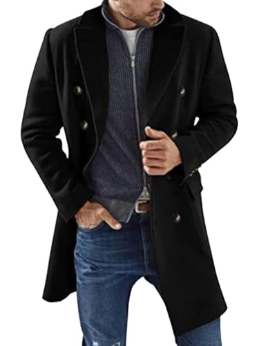 Oanviso Herren Mäntel Langen Ärmeln Umlegekragen Mäntel mit Tasche Männer Warm Einreihiger Mantel Business Freizeit Wintermantel Elegante Einfarbig Dick Mantel Herbst und Winter G Schwarz M von Oanviso