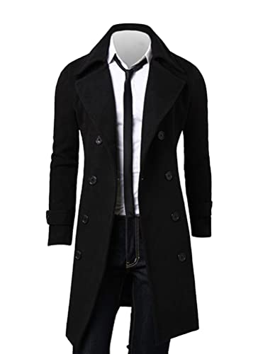 Oanviso Herren Mantel Lässige Mantel mit Revers Lange Ärmel Mittellange Klassisch Windjacke Zweireihige Slim Fit Business Herrenmantel Freizeit Herren Herbst und Winter Warme A Schwarz L von Oanviso