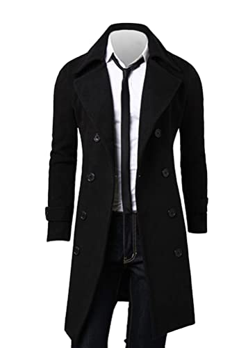 Oanviso Herren Mantel Lässige Mantel mit Revers Zweireihige Slim Fit Business Herrenmantel Lange Ärmel Mittellange Klassisch Windjacke Freizeit Herren Herbst und Winter Warme A Schwarz 3XL von Oanviso