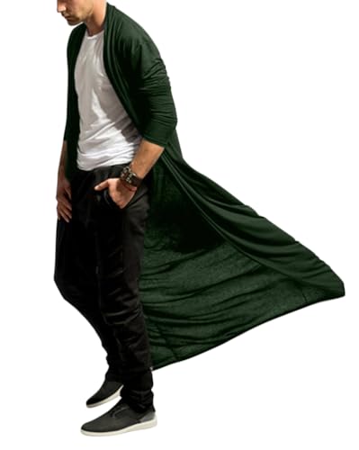 Oanviso Herren Mantel Lange Casual Cape Mantel Langes Fell Frühling Herbst Langarm Langer Umhang Mode Oberteile Dünn Trenchcoat Loose Atmungsaktiv Männer Top Hemd A Grün 3XL von Oanviso
