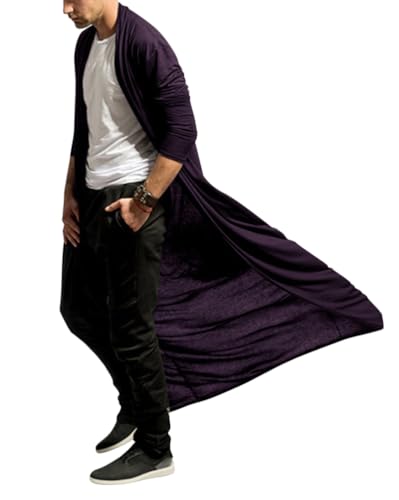 Oanviso Herren Mantel Lange Casual Cape Mantel Langes Fell Frühling Herbst Langarm Langer Umhang Mode Oberteile Dünn Trenchcoat Loose Atmungsaktiv Männer Top Hemd A Lila M von Oanviso