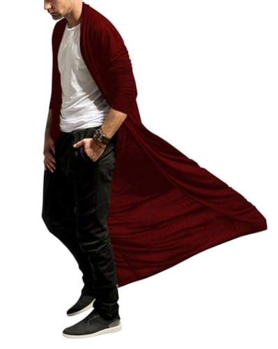Oanviso Herren Mantel Lange Casual Cape Mantel Langes Fell Frühling Herbst Langarm Langer Umhang Mode Oberteile Dünn Trenchcoat Loose Atmungsaktiv Männer Top Hemd A Rot M von Oanviso