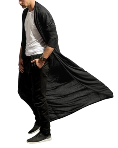 Oanviso Herren Mantel Lange Casual Cape Mantel Langes Fell Frühling Herbst Langarm Langer Umhang Mode Oberteile Dünn Trenchcoat Loose Atmungsaktiv Männer Top Hemd A Schwarz 3XL von Oanviso