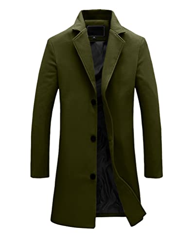 Oanviso Herren Mantel Mittel und Lang Klassischer Top Freizeit Coat Slim Fit Jacke Business Mäntel mit Revers Elegant Einfarbig Knopfmantel Herbst Winter Mode Warmes Cardigan Mäntel A Armeegrün L von Oanviso