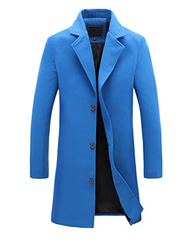 Oanviso Herren Mantel Mittel und Lang Klassischer Top Freizeit Coat Slim Fit Jacke Business Mäntel mit Revers Elegant Einfarbig Knopfmantel Herbst Winter Mode Warmes Cardigan Mäntel A Juwel Blau XXL von Oanviso