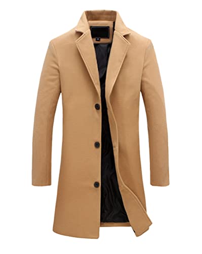 Oanviso Herren Mantel Mittel und Lang Klassischer Top Freizeit Coat Slim Fit Jacke Business Mäntel mit Revers Elegant Einfarbig Knopfmantel Herbst Winter Mode Warmes Cardigan Mäntel A Khaki XS von Oanviso