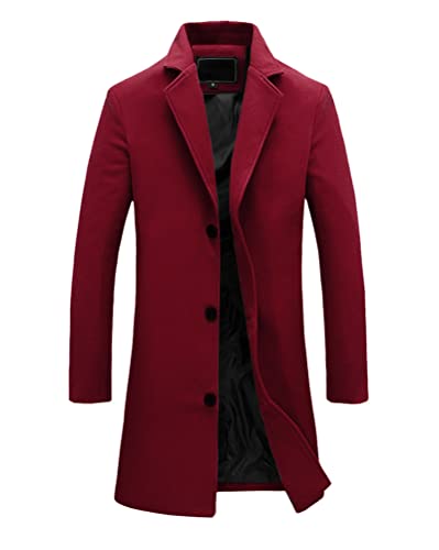 Oanviso Herren Mantel Mittel und Lang Klassischer Top Freizeit Coat Slim Fit Jacke Business Mäntel mit Revers Elegant Einfarbig Knopfmantel Herbst Winter Mode Warmes Cardigan Mäntel A Rotwein 3XL von Oanviso