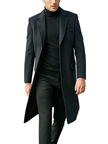 Oanviso Herren Mantel Windjacke Wintermantel Jacke Lang Freizeitmantel Slim Fit Herrenmantel Warmes Business Jacken mit Revers Einfarbig Wollmantel mit Tasche Herbst Winter A Schwarz 3XL von Oanviso
