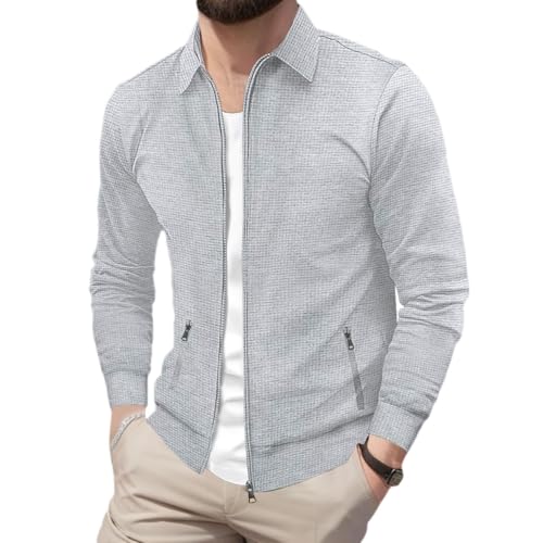 Oanviso Herren Mode Strickjacke Pullover mit Revers Oberbekleidung Casual Winterjacke Slim Fit Langarm Vintage Cardigan Männer Coat Große Größe für Frühling B Grau M von Oanviso