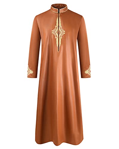 Oanviso Herren Muslimische Kleider Naher Osten Islamische Stehkragen Länge Robe Herrenbekleidung Kaftan Indische Robe Langarm Kurtas Sherwani Ethnische Kleidung Pakistan Dubai Kleidung A Orange M von Oanviso