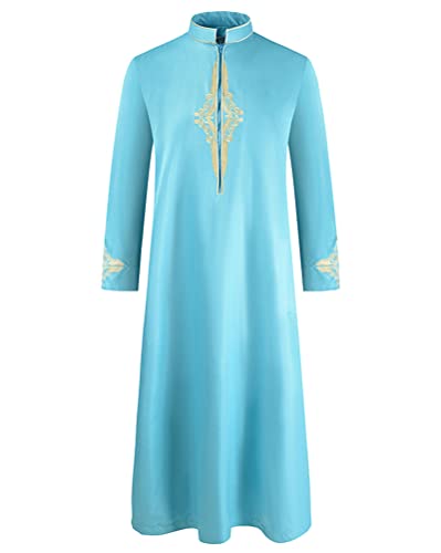 Oanviso Herren Muslimische Kleider Naher Osten Islamische Stehkragen Länge Robe Herrenbekleidung Kaftan Indische Robe Langarm Kurtas Sherwani Ethnische Kleidung Pakistan Dubai Kleidung A Türkis XS von Oanviso