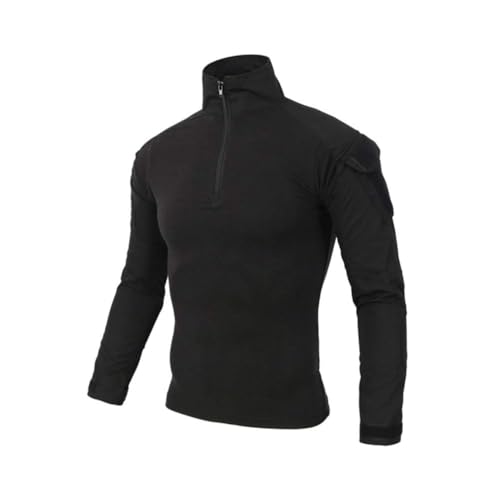 Oanviso Herren Outdoor Military Schlank Passen Taktisch Shirt Tarnung Jacke Kampf Langarm Camouflag T-Shirt Für Tactical Airsoft Paintball Armee Jagd Desert Hemd D Schwarz XXL von Oanviso