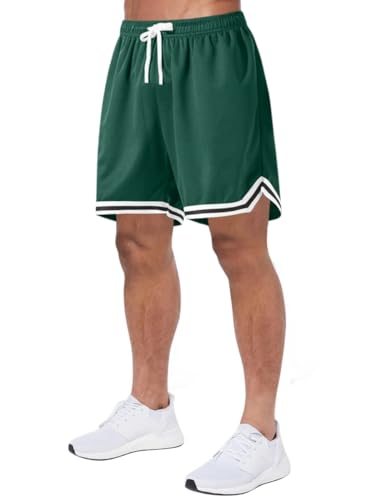 Oanviso Herren Outdoor Sports Shorts Mode Basketball Shorts Streifen Joggingshort Elastischer Bund Atmungsaktive Mesh Shorts Leichtgewicht Shorts für Fitness Running Gym Basketball D Grün L von Oanviso