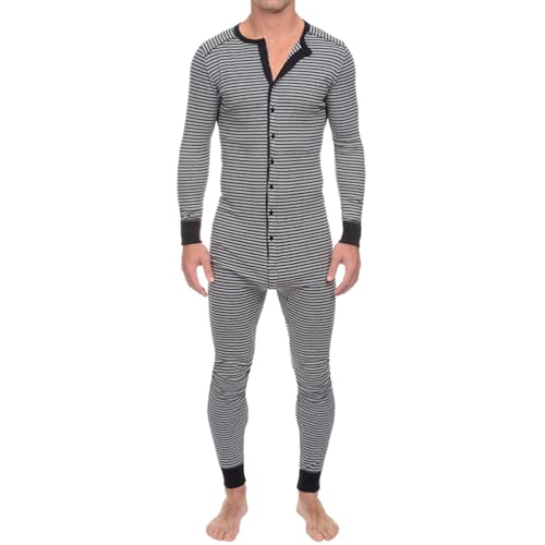 Oanviso Herren Overall Jumpsuit Schlafanzug Pyjama Onesie Langarm Mit Knöpfen Strampler Casual Jogger Einteiler Schlafoverall Hausanzug One-Piece Männer C Grau XXL von Oanviso