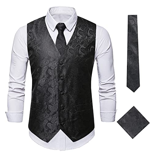 Oanviso Herren Paisleymuster Jacquard Weste Krawatte/Fliege Einstecktuch Weste 3PC Set V-Ausschnitt Anzug Weste Formelle Businesss Weste Party Hochzeits Kleidweste Ärmellos Vest A Schwarz L Oanviso Herren Paisleymuster Jacquard Weste Krawatte/Fliege Einstecktuch Weste 3PC Set V-Ausschnitt Anzug Weste Formelle Businesss Weste Party Hochzeits Kleidweste Ärmellos Vest A Schwarz L von Oanviso