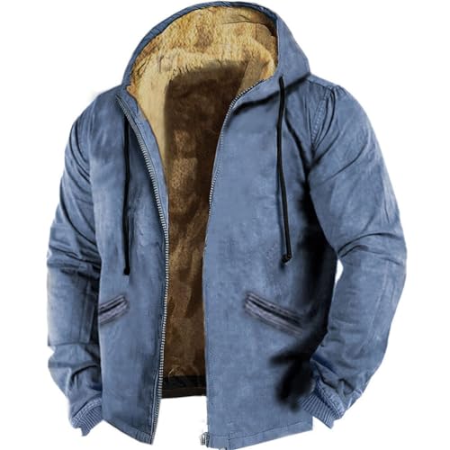 Oanviso Herren Plüsch Jacke mit Kapuzen Arbeitsjacke Casual Sweatjacke mit Reißverschluss Thickened Warm Winterjacke Langarm Männer Cardigan Mantel Große Größe A Blau XXL von Oanviso