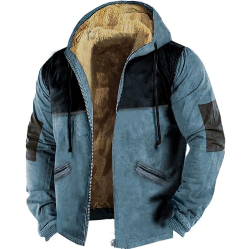 Oanviso Herren Plüsch Jacke mit Kapuzen Arbeitsjacke Casual Sweatjacke mit Reißverschluss Thickened Warm Winterjacke Langarm Männer Cardigan Mantel Große Größe B Blau L von Oanviso