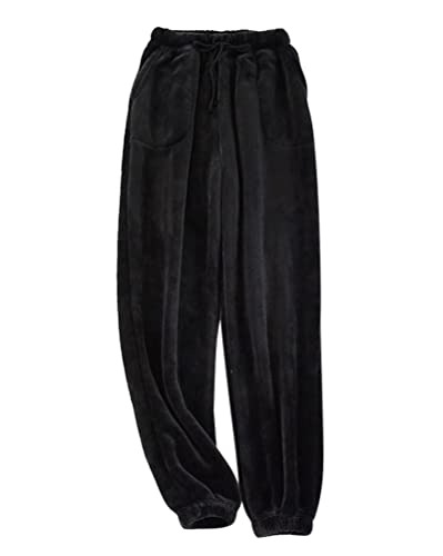 Oanviso Herren Plüschhose Weich Dicke Schlafanzughose mit Tasche Freizeithose Warme Korallenvlies Elastischer Bund Home Pyjamas Herbst&Winter Haushose Gemütlich Festival Geschenke A Schwarz 3XL von Oanviso