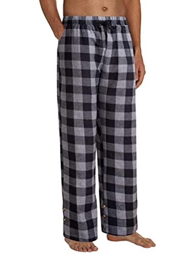 Oanviso Herren Pyjamahose Karo Hose mit Taschen Elastischer Bund mit Kordelzug Freizeithose Klassische Karierte Heimhose Bequem und Atmungsaktiv Sleepwear Hose Frühling Pyjamaunterteil A Grau L von Oanviso