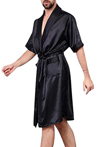 Oanviso Herren Robe Satin Kimono Morgenmantel Simulation Seide Nachthemd V-Ausschnitt Kimono Druck Robe Dünne Nachtwäsche Kurzärmeligen Strickjacke&Shorts Elegant Bequem Pyjamas Sets B Schwarz M von Oanviso