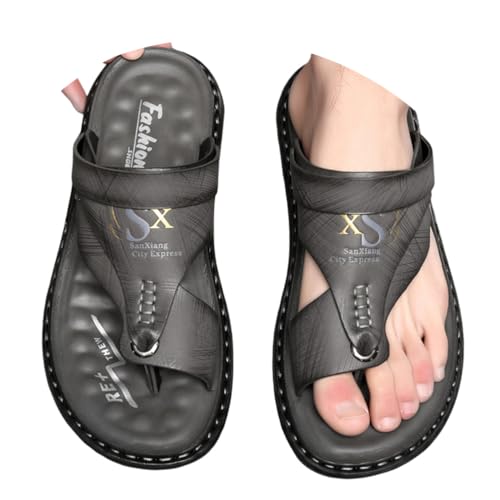 Oanviso Herren Sandalen Sommer Verstellbare Ledersandalen Bequeme Atmungsaktiv Männer Zehentrenner Pantoffeln Outdoor Sport Freizeit Strand Hausschuhe A Grau 42 EU von Oanviso