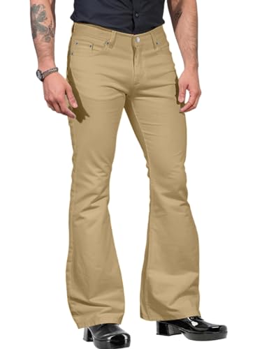 Oanviso Herren Schlaghose Retro Kostüm Hose 70er Jahre Ausgestellte Hose Tanzhosen Karneval Disco Outfits Clubwear Hippie Hosen Männer Party Schlaghose Slim Fit Atmungsaktiv A Khaki XS von Oanviso