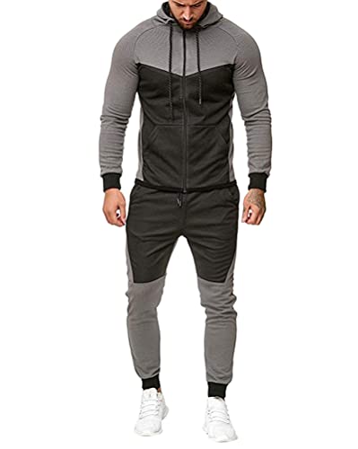 Oanviso Herren Sportanzug mit Kapuze Trainingsanzug Jogginganzug Hausanzug Spleißen Design Freizeitanzug Reißverschluss Hoodie und Jogginghose Sweat Set mit Taschen für Jugendliche A Grau XXL von Oanviso