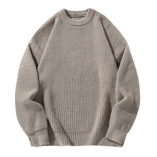 Oanviso Herren Strickpullover Rundrals-Ausschnitt Langarm Sweater Bequem und Weich Pullover Grobstrick Pulli Warm Sweater Basic Einfarbig Pullover Casual Winterpullover A Grau S von Oanviso