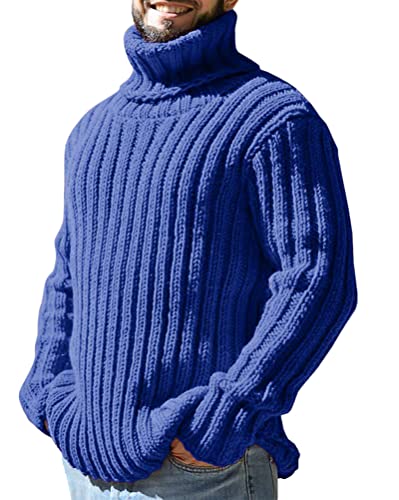 Oanviso Herren Strickpullover mit Rollkragen Zopfmuster Pullover Einfarbig Spleißen Winterpullover Grobstrick Pulli Warme Herbst Sweater Regular Fit Freizeit Pullunder Langarm Männer A Blau XS von Oanviso