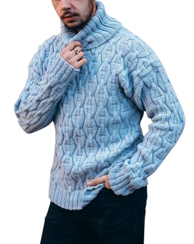 Oanviso Herren Strickpullover mit Rollkragen Zopfmuster Pullover Einfarbig Spleißen Winterpullover Grobstrick Pulli Warme Herbst Sweater Regular Fit Freizeit Pullunder Langarm Männer C Blau XL von Oanviso