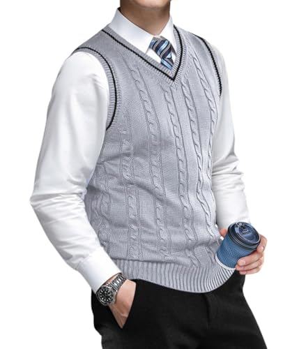Oanviso Herren Strickweste Pullunder mit V-Ausschnitt Feinstrick Sweater Ärmellos Elegant Herbst Weste Slim Fit Jumper Pullover Männer Klassisch Wollweste B Grau XXL von Oanviso