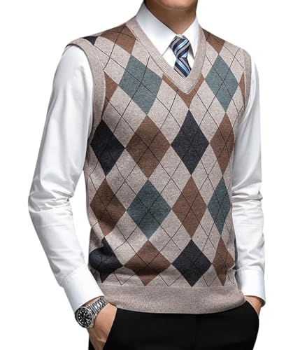 Oanviso Herren Strickweste Pullunder mit V-Ausschnitt Feinstrick Sweater Ärmellos Elegant Herbst Weste Slim Fit Jumper Pullover Männer Klassisch Wollweste C 01 XL von Oanviso
