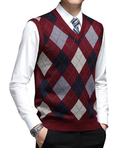 Oanviso Herren Strickweste Pullunder mit V-Ausschnitt Feinstrick Sweater Ärmellos Elegant Herbst Weste Slim Fit Jumper Pullover Männer Klassisch Wollweste C 02 3XL von Oanviso