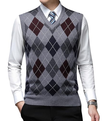 Oanviso Herren Strickweste Pullunder mit V-Ausschnitt Feinstrick Sweater Ärmellos Elegant Herbst Weste Slim Fit Jumper Pullover Männer Klassisch Wollweste C 05 L von Oanviso
