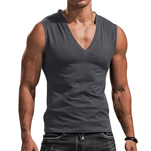 Oanviso Herren Tank Tops Ärmellose V-Ausschnitt Muskelshirt Tankshirt Tees Casual Sommer Westen Bodybuilding Unterhemd T-Shirt Athletic Tanktop Atmungsaktives Gym Tank Top A Dunkelgrau L von Oanviso